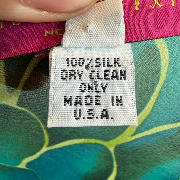 Alice & Trixie Silk Sheer Blouse – Green/Teal Abstract Print – Size M – Made in - Picture 3 of 5